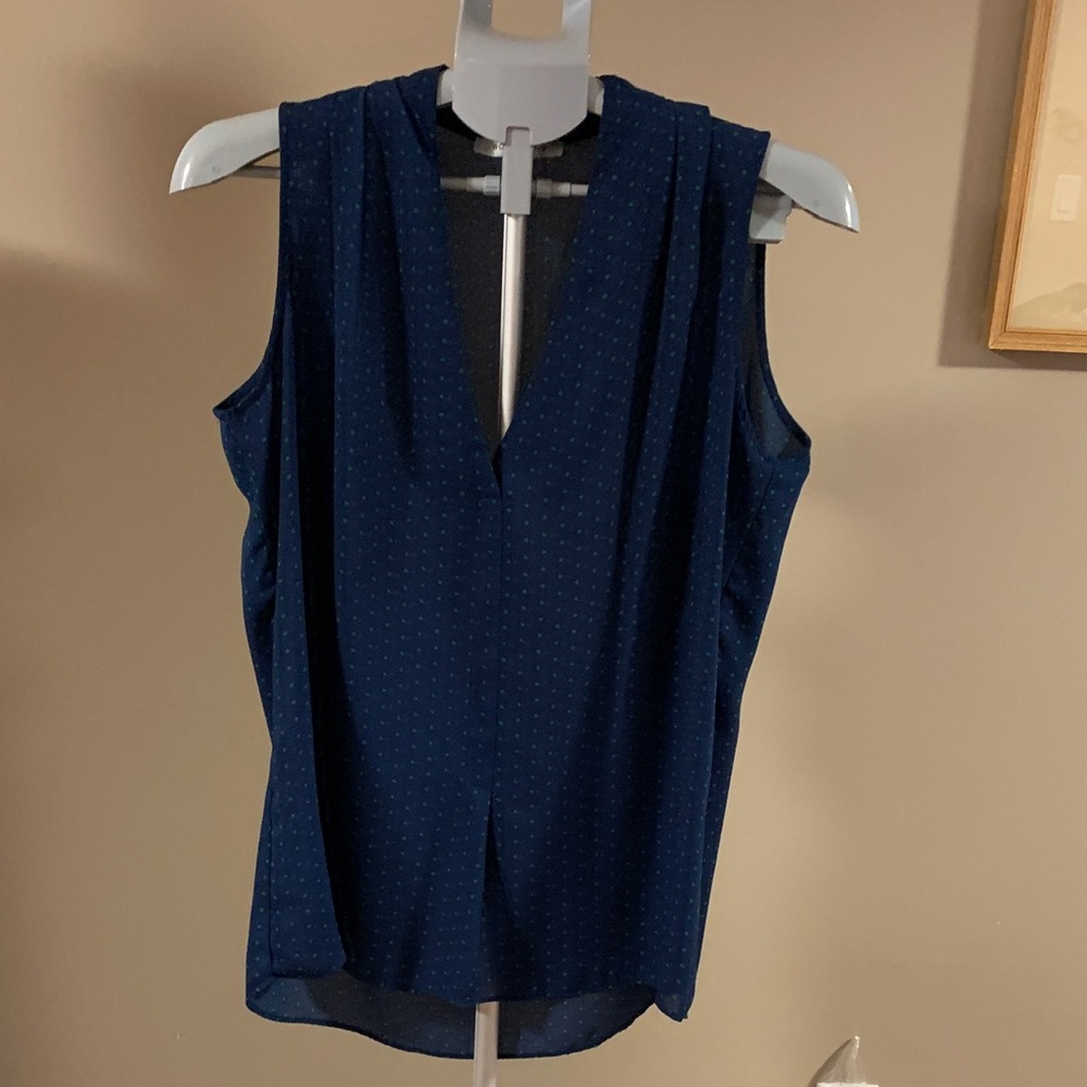Rose & Olive Navy with Green Polka Dots Sleeveless Blouse, large
